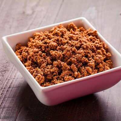 Ground pork garlic sausage for woodland pigs at Longbottom Farm